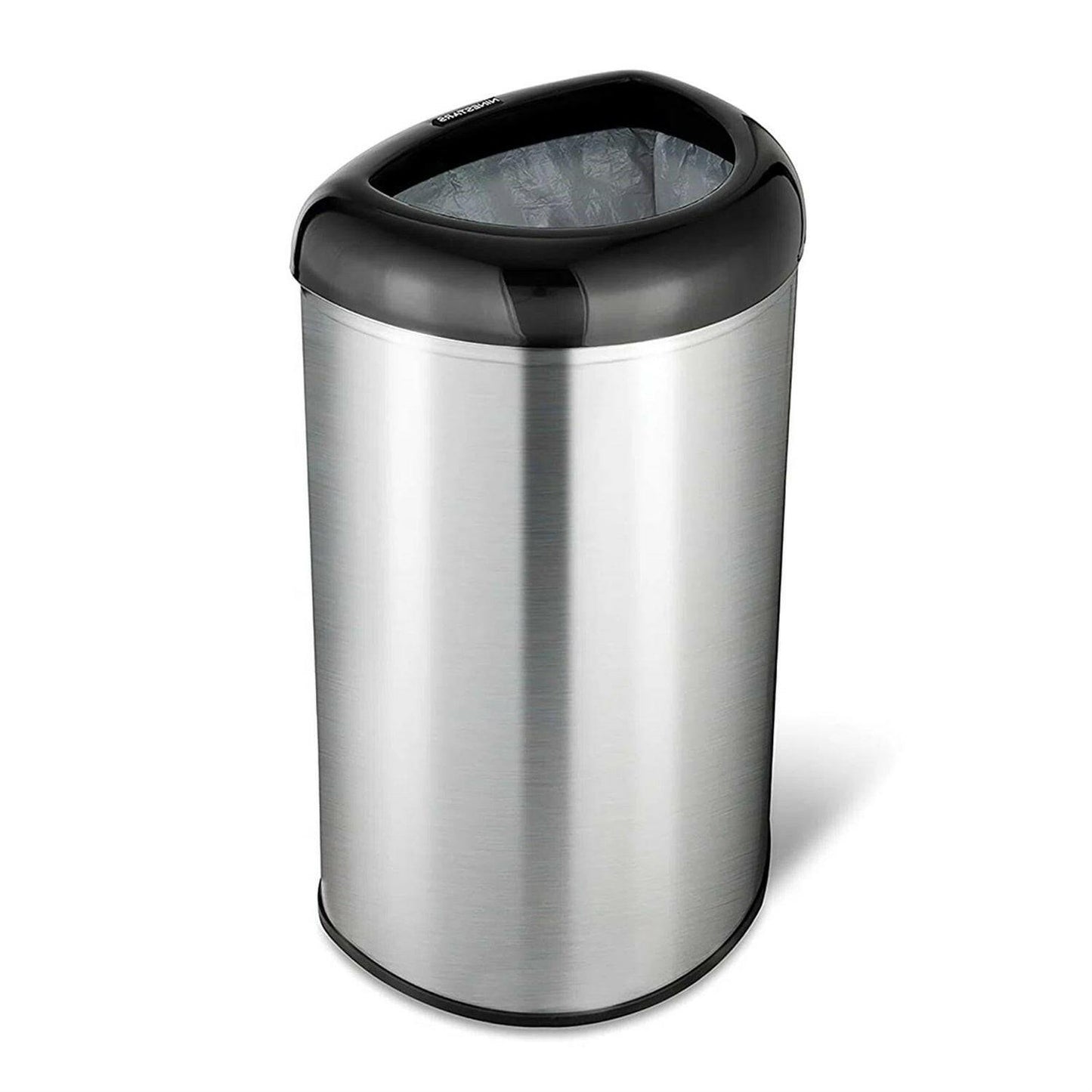 Stainless Steel Black Open Top 13-Gallon Kitchen Trash Can with No Lid - FurniFindUSA