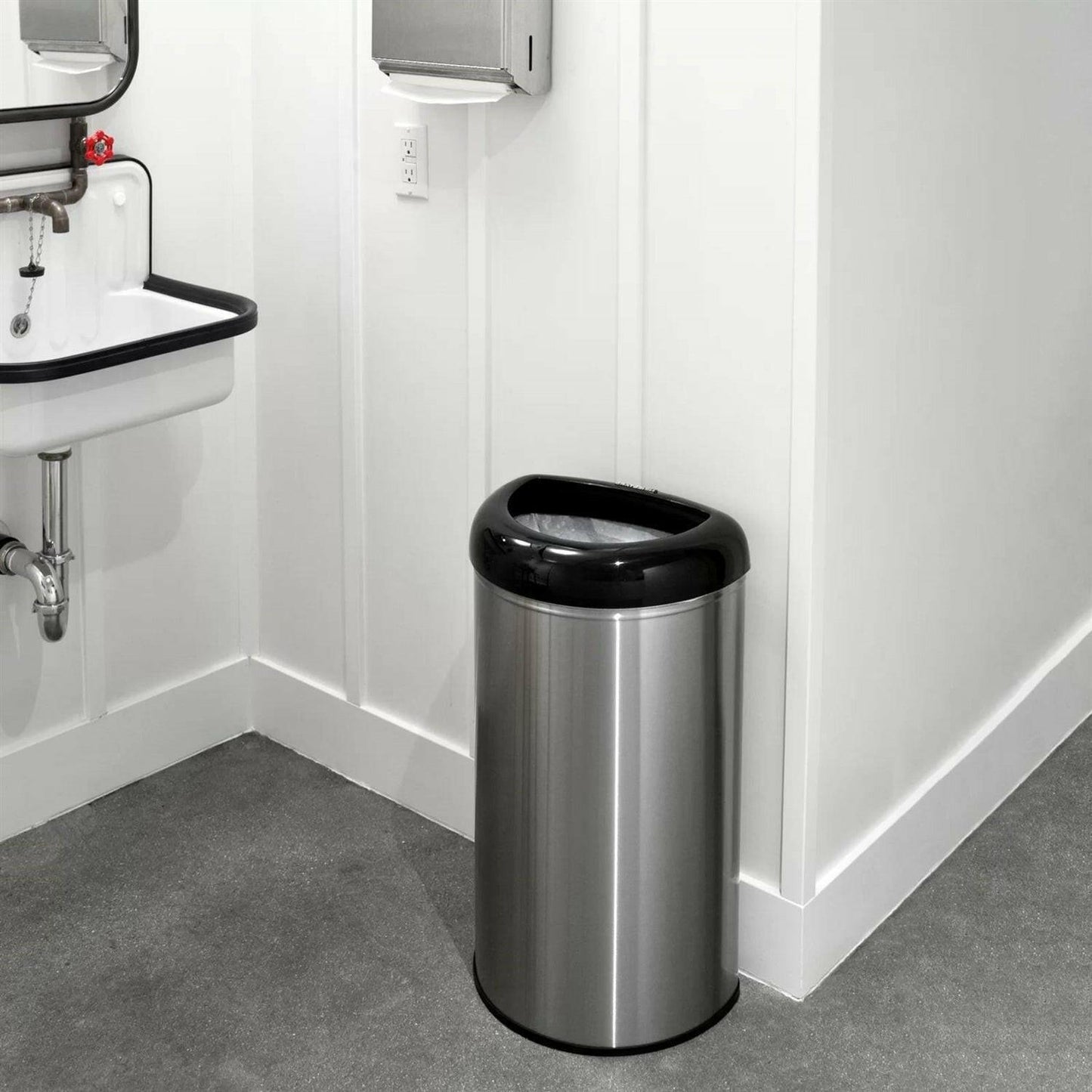 Stainless Steel Black Open Top 13-Gallon Kitchen Trash Can with No Lid - FurniFindUSA