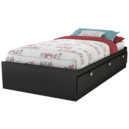 Twin size Platform Bed with 3 Storage Drawers in Black Finish - FurniFindUSA
