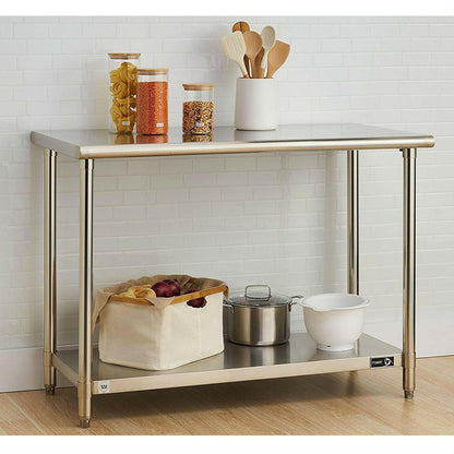 Stainless Steel Top Food Safe Prep Table Utility Work Bench with Bottom Shelf - FurniFindUSA