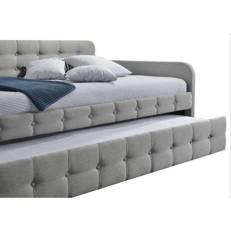 Gray Tufted Polyester Linen Twin Daybed with Trundle - FurniFindUSA