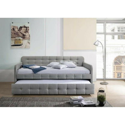 Gray Tufted Polyester Linen Twin Daybed with Trundle - FurniFindUSA