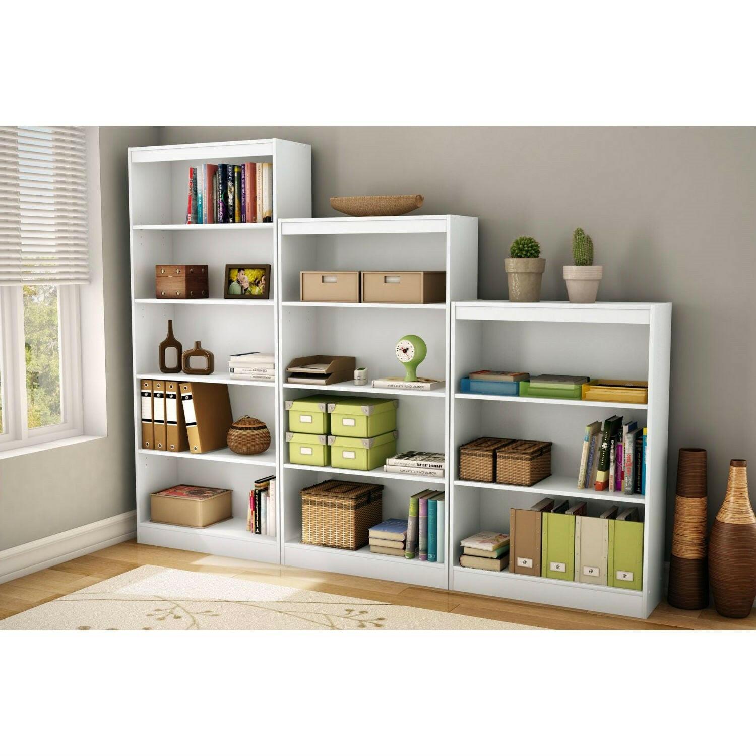 White 4-Shelf Bookcase with 2 Adjustable Shelves - FurniFindUSA