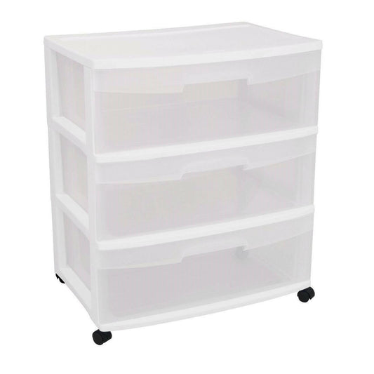 Mobile 3-Drawer Storage Cart Wardrobe Home Storage Cabinet in Clear White - FurniFindUSA
