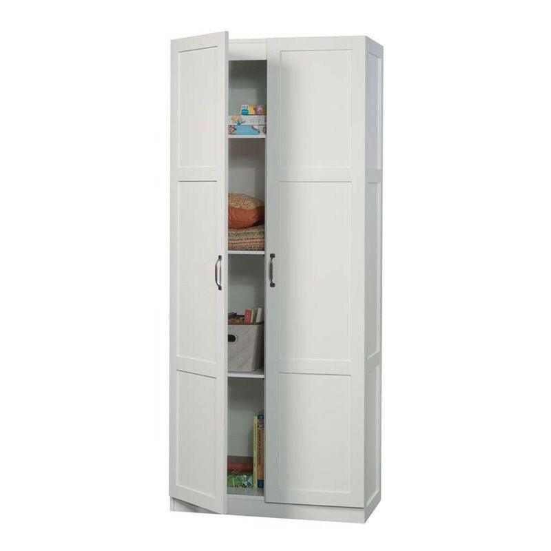 White Wardrobe Storage Cabinet with 4 Shelves and Panel Doors - FurniFindUSA