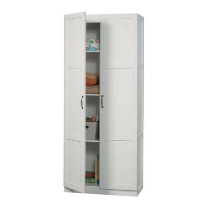 White Wardrobe Storage Cabinet with 4 Shelves and Panel Doors - FurniFindUSA