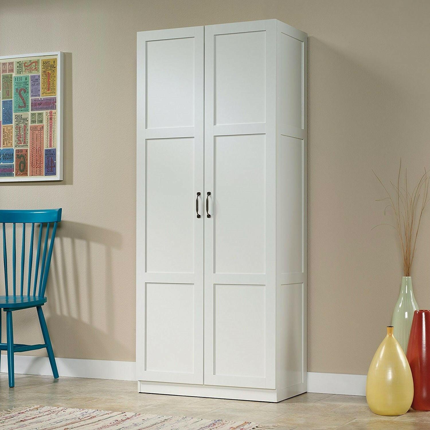 White Wardrobe Storage Cabinet with 4 Shelves and Panel Doors - FurniFindUSA