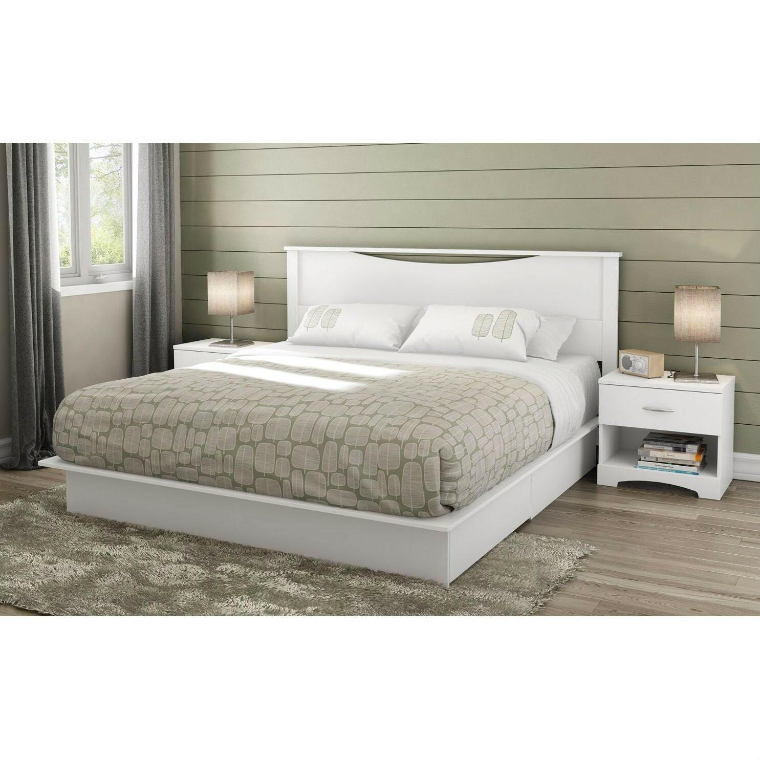 King size Contemporary Headboard in White Wood Finish - FurniFindUSA