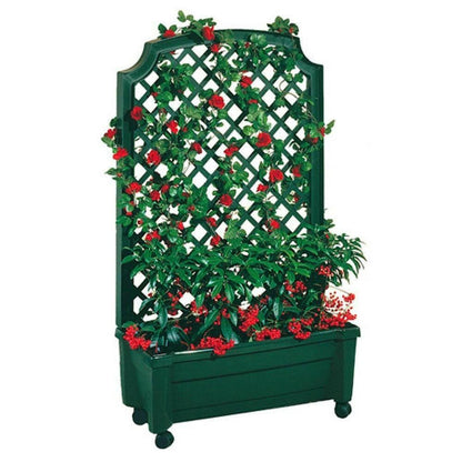 Indoor/Outdoor Green Polypropylene Wheeled Trellis Planter - FurniFindUSA