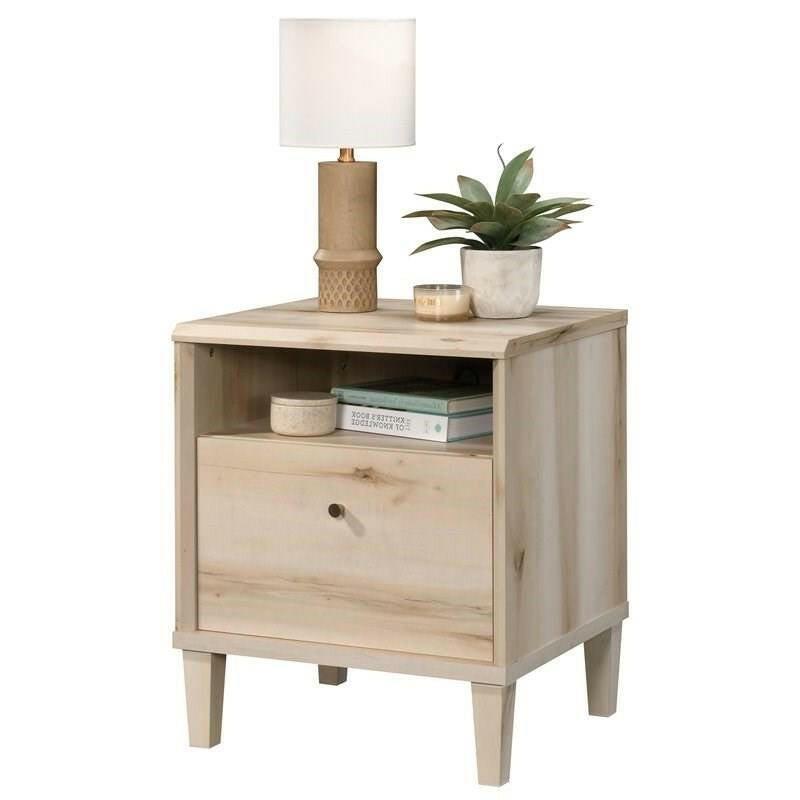 Light Maple Wood Farmhouse Style 1-Drawer Nightstand with Open Shelf - FurniFindUSA