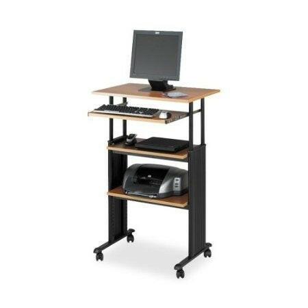 Adjustable Height Stand Up Office Desk in Medium Oak - FurniFindUSA
