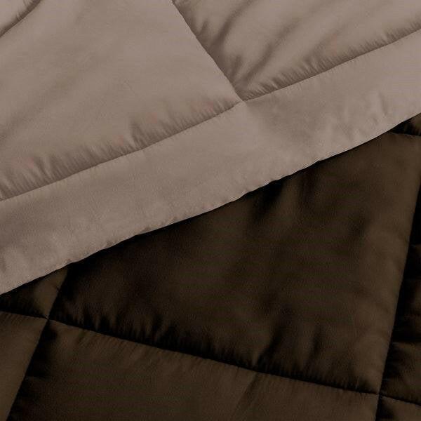King/Cal King 3-Piece Microfiber Reversible Comforter Set in Taupe Brown - FurniFindUSA
