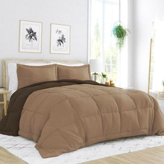 Full/Queen 3-Piece Microfiber Reversible Comforter Set in Taupe Brown - FurniFindUSA