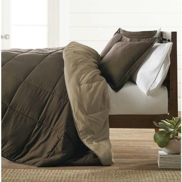 Full/Queen 3-Piece Microfiber Reversible Comforter Set in Taupe Brown - FurniFindUSA