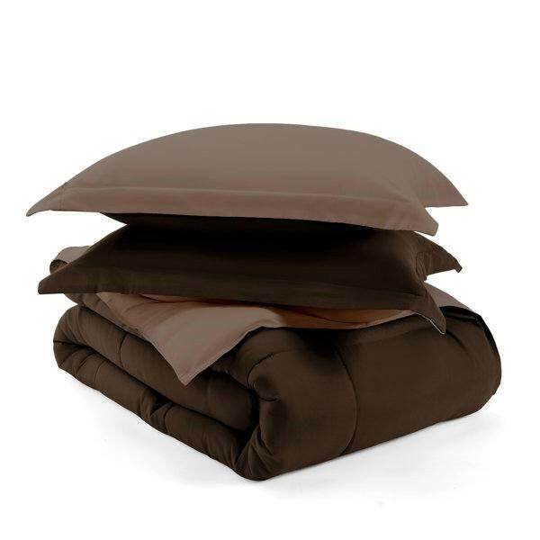 Full/Queen 3-Piece Microfiber Reversible Comforter Set in Taupe Brown - FurniFindUSA