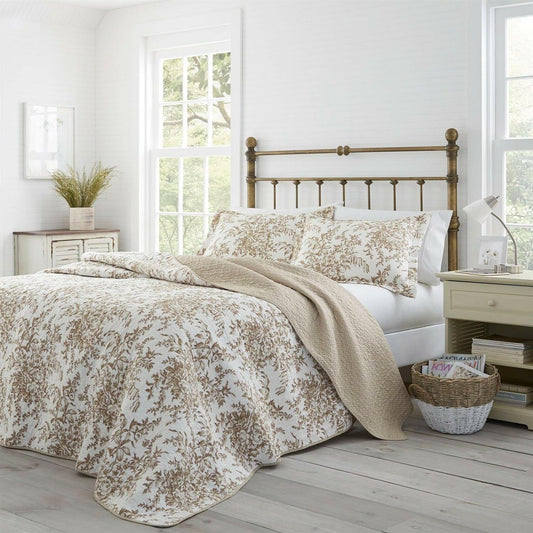 King size 3 Piece Bed-in-a-Bag Bohemian Tan Beige Floral Cotton Quilt Set - FurniFindUSA