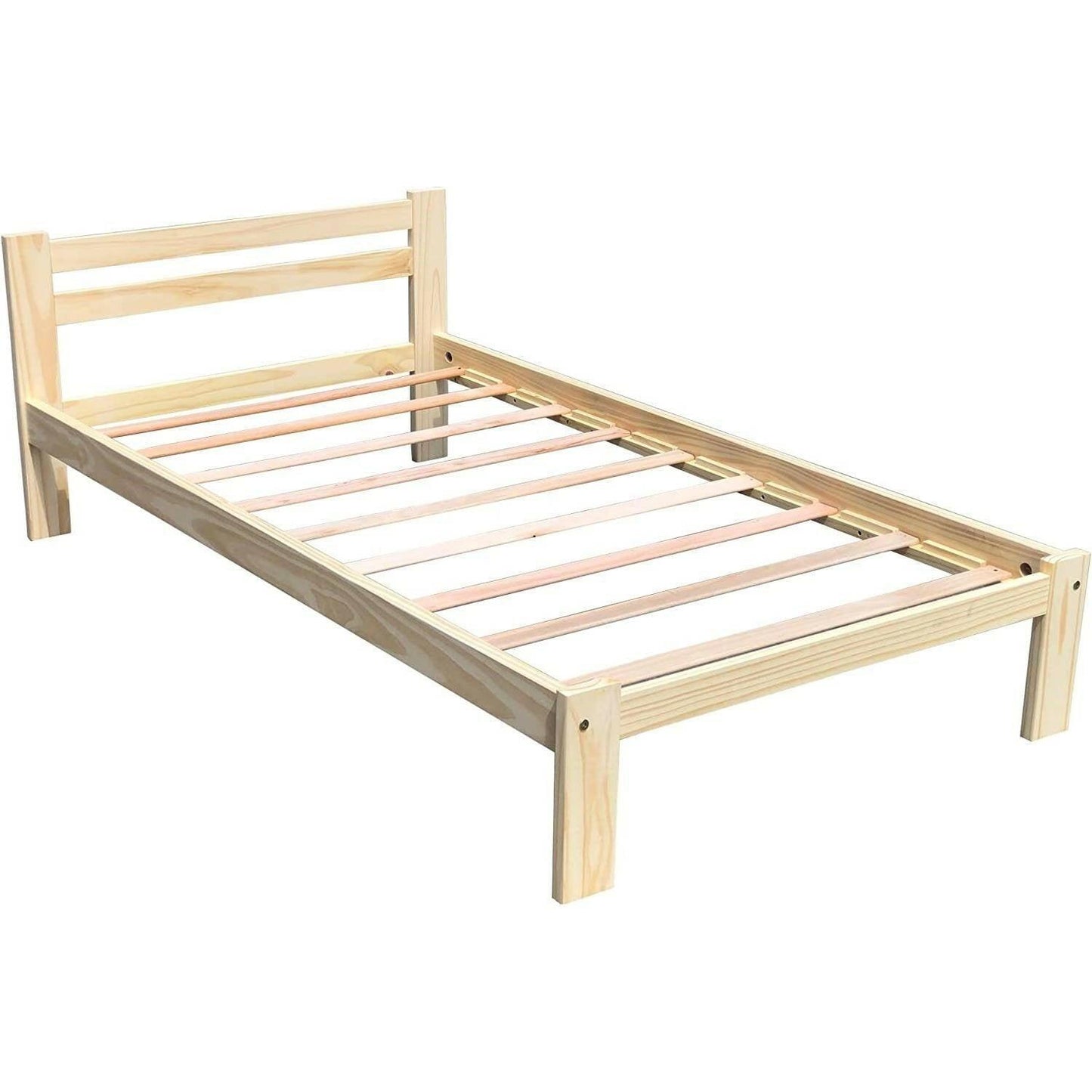 Twin size Unfinished Solid Pine Wood Platform Bed Frame with Slatted Headboard - FurniFindUSA