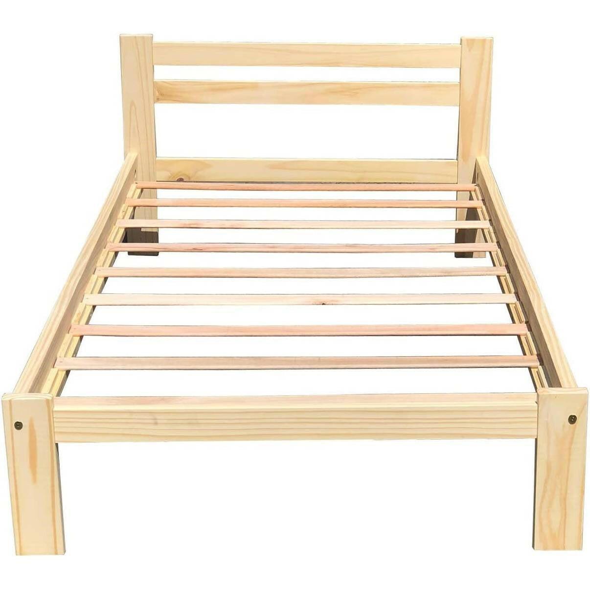 Twin size Unfinished Solid Pine Wood Platform Bed Frame with Slatted Headboard - FurniFindUSA
