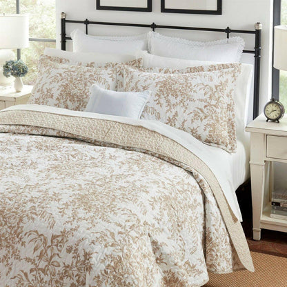 Full/Queen 3 Piece Bed-in-a-Bag Bohemian Tan Beige Floral Cotton Quilt Set - FurniFindUSA