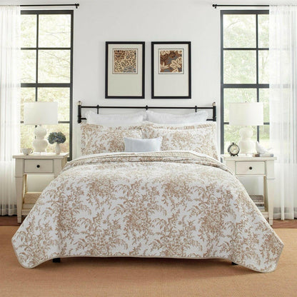 Full/Queen 3 Piece Bed-in-a-Bag Bohemian Tan Beige Floral Cotton Quilt Set - FurniFindUSA