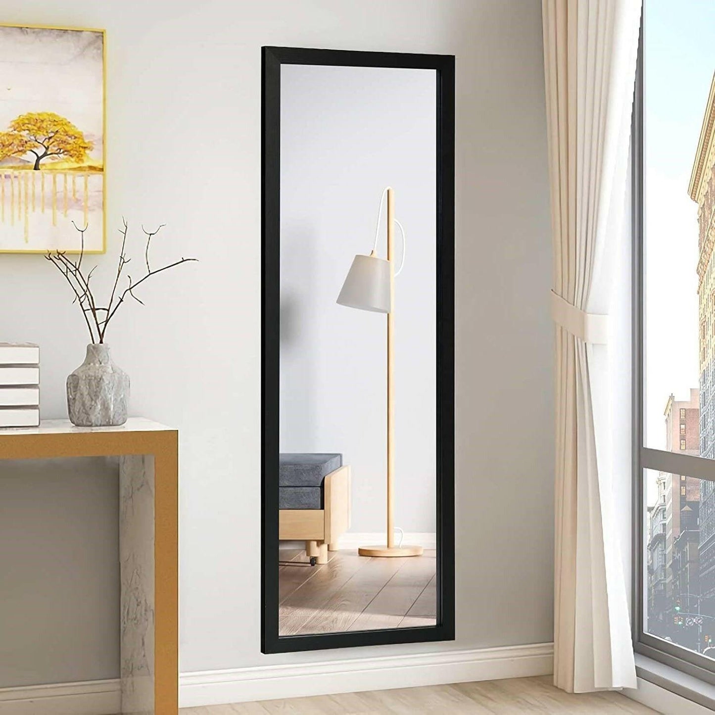 Black Full Length Bedroom Mirror with Over the Door or Wall Mounted Design - FurniFindUSA