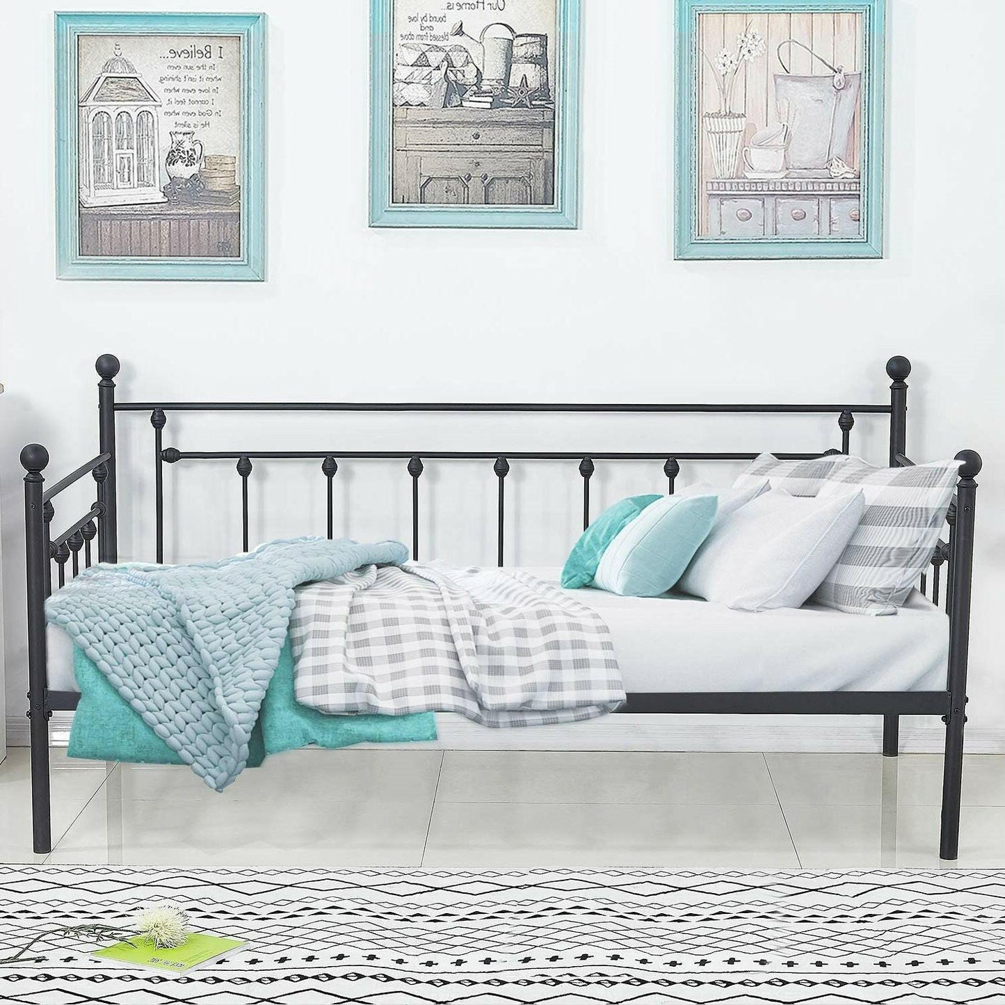 Twin size Classic Black Metal Daybed Frame - FurniFindUSA