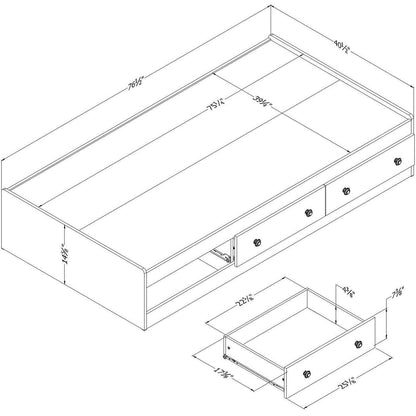 Twin size White Wood Platform Bed Daybed with Storage Drawers - FurniFindUSA