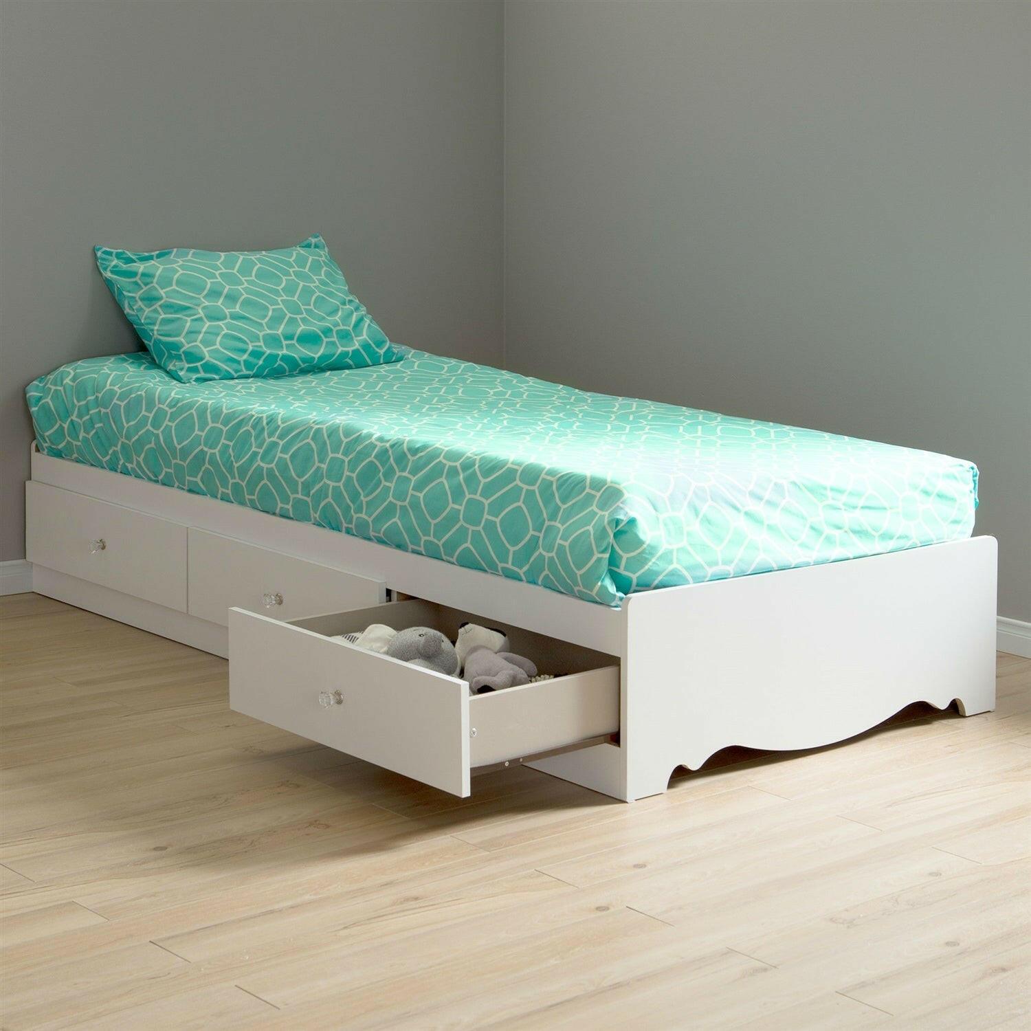 Twin size White Wood Platform Day Bed with Storage Drawers - FurniFindUSA