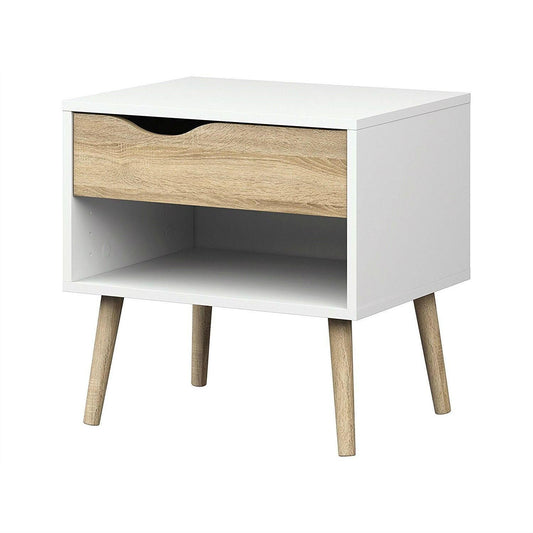 Modern Mid Century Style End Table Nightstand in White & Oak Finish - FurniFindUSA