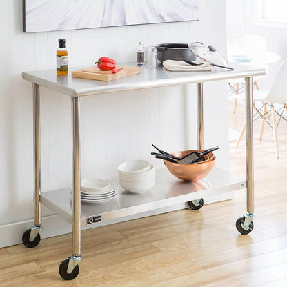 Stainless Steel 2-ft Kitchen Island Cart Prep Table with Casters - FurniFindUSA