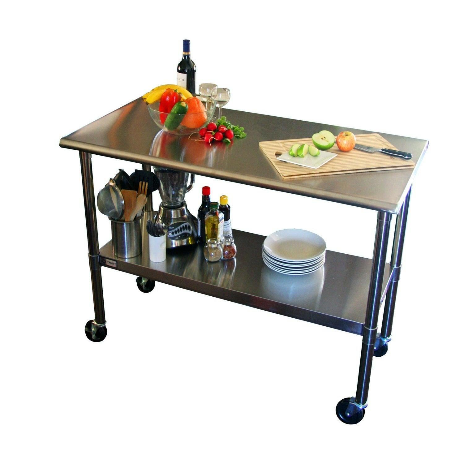 2ft x 4ft Stainless Steel Top Kitchen Prep Table with Locking Casters Wheels - FurniFindUSA