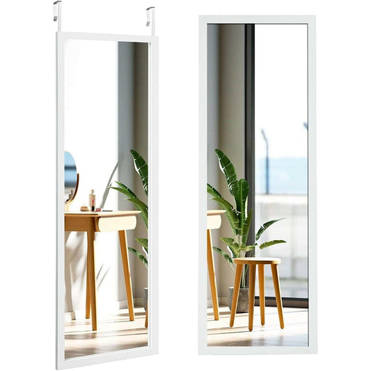 White Full Length Bedroom Mirror with Over the Door or Wall Mounted Design - FurniFindUSA