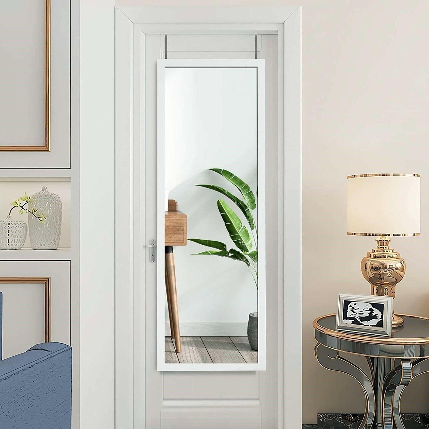 White Full Length Bedroom Mirror with Over the Door or Wall Mounted Design - FurniFindUSA