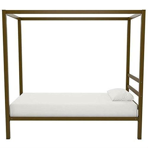 Twin size Modern Steel Canopy Bed Frame in Gold Metal Finish - FurniFindUSA