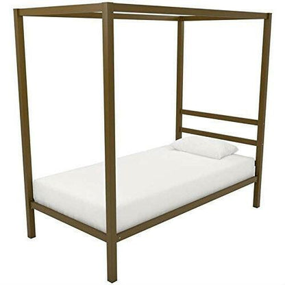 Twin size Modern Steel Canopy Bed Frame in Gold Metal Finish - FurniFindUSA