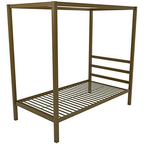 Twin size Modern Steel Canopy Bed Frame in Gold Metal Finish - FurniFindUSA
