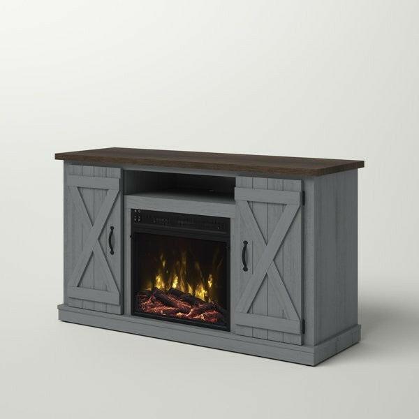 FarmHouse Rustic Grey/Espresso TV Entertainment Electric Fireplace - FurniFindUSA