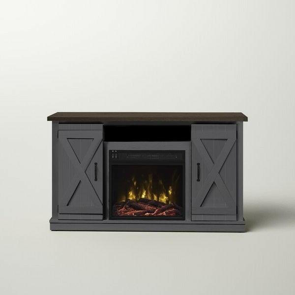 FarmHouse Rustic Grey/Espresso TV Entertainment Electric Fireplace - FurniFindUSA