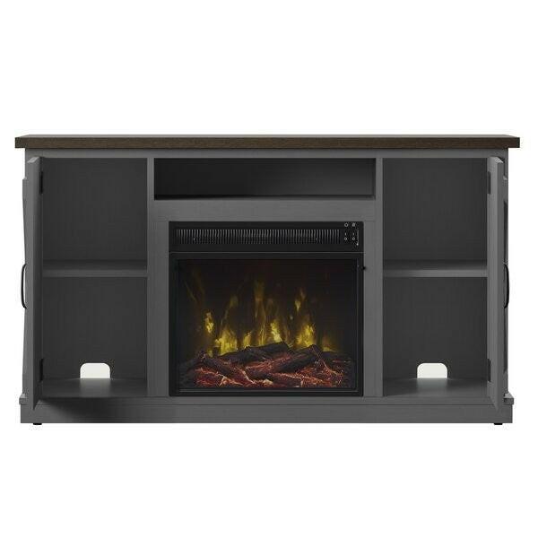 FarmHouse Rustic Grey/Espresso TV Entertainment Electric Fireplace - FurniFindUSA