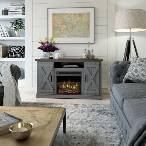 FarmHouse Rustic Grey/Espresso TV Entertainment Electric Fireplace - FurniFindUSA