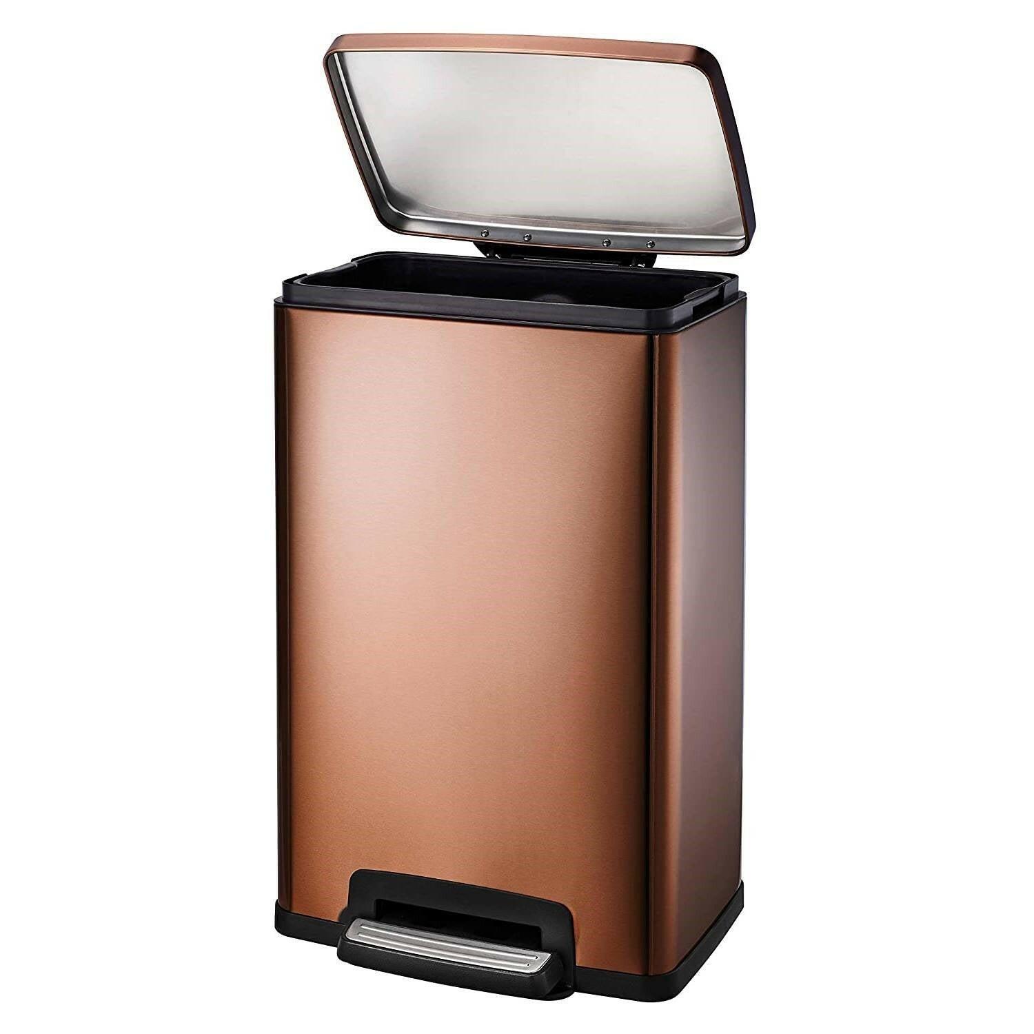 Stainless Steel 13-Gallon Kitchen Trash Can with Step Lid in Copper Bronze - FurniFindUSA