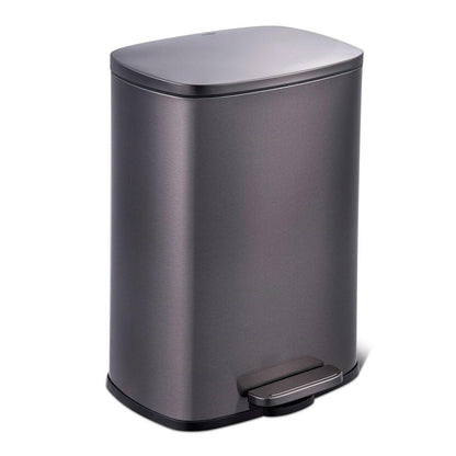 13 Gallon Black Stainless Steel Kitchen Trash Can with Step Open Lid - FurniFindUSA