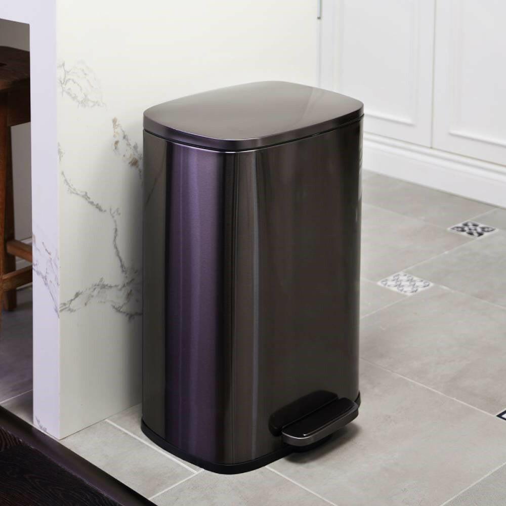 13 Gallon Black Stainless Steel Kitchen Trash Can with Step Open Lid - FurniFindUSA