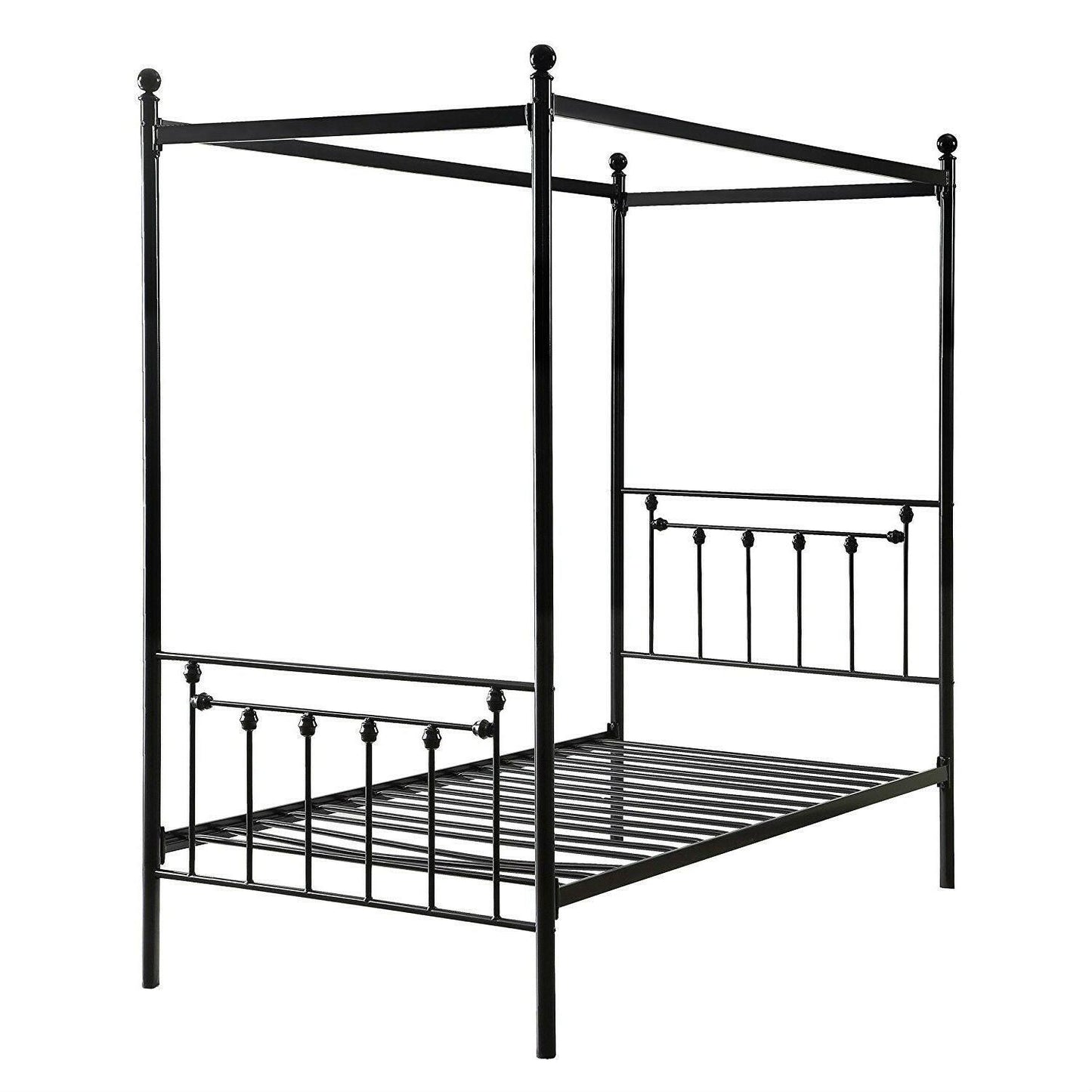 Twin size Sturdy Metal Canopy Bed Frame in Black Metal Finish - FurniFindUSA