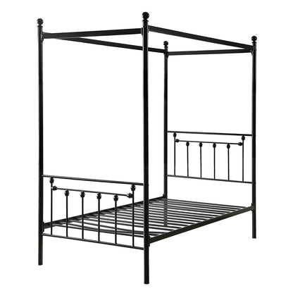 Twin size Sturdy Metal Canopy Bed Frame in Black Metal Finish - FurniFindUSA