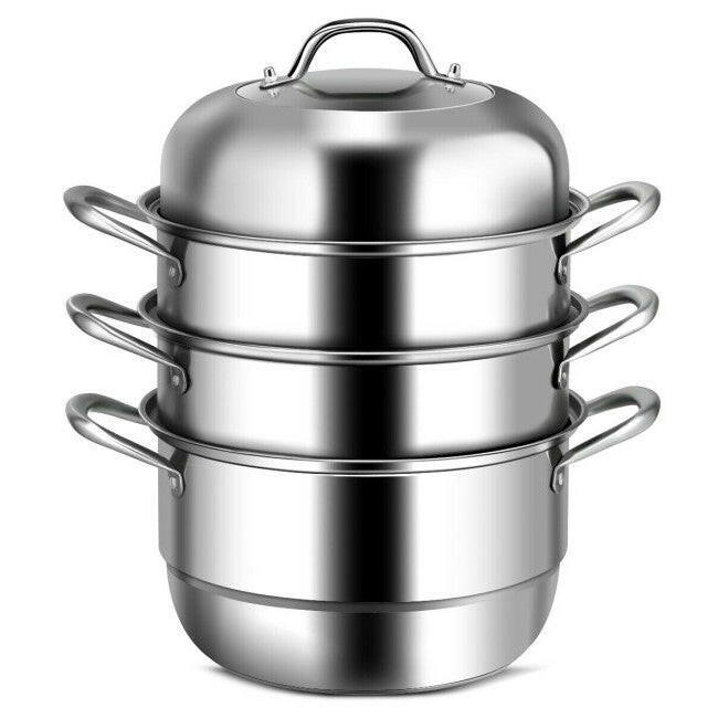 3 Tier Large Stainless Steel Steamer Cookware Set - FurniFindUSA