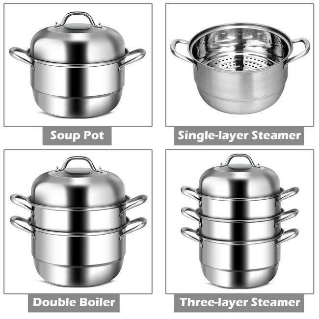 3 Tier Large Stainless Steel Steamer Cookware Set - FurniFindUSA