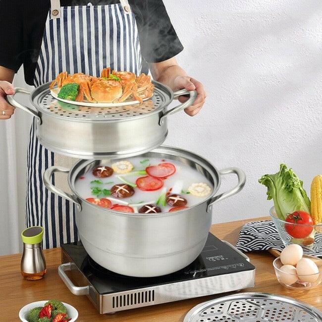 3 Tier Large Stainless Steel Steamer Cookware Set - FurniFindUSA