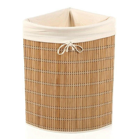 Corner PE Wicker Rattan Laundry Hamper Dirty Clothes Basket with Liner - FurniFindUSA
