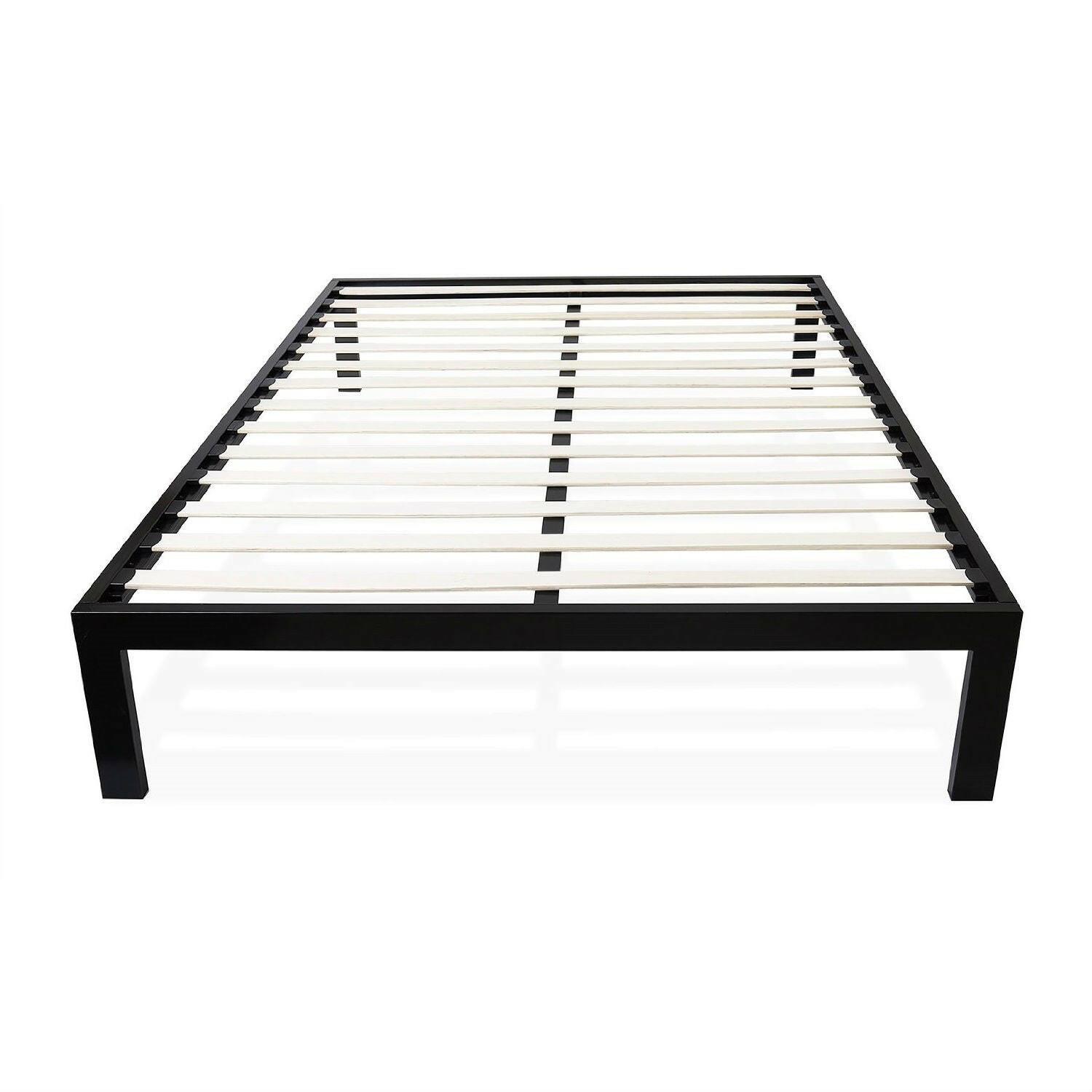 Twin size Modern Black Metal Platform Bed Frame with Wood Slats - FurniFindUSA